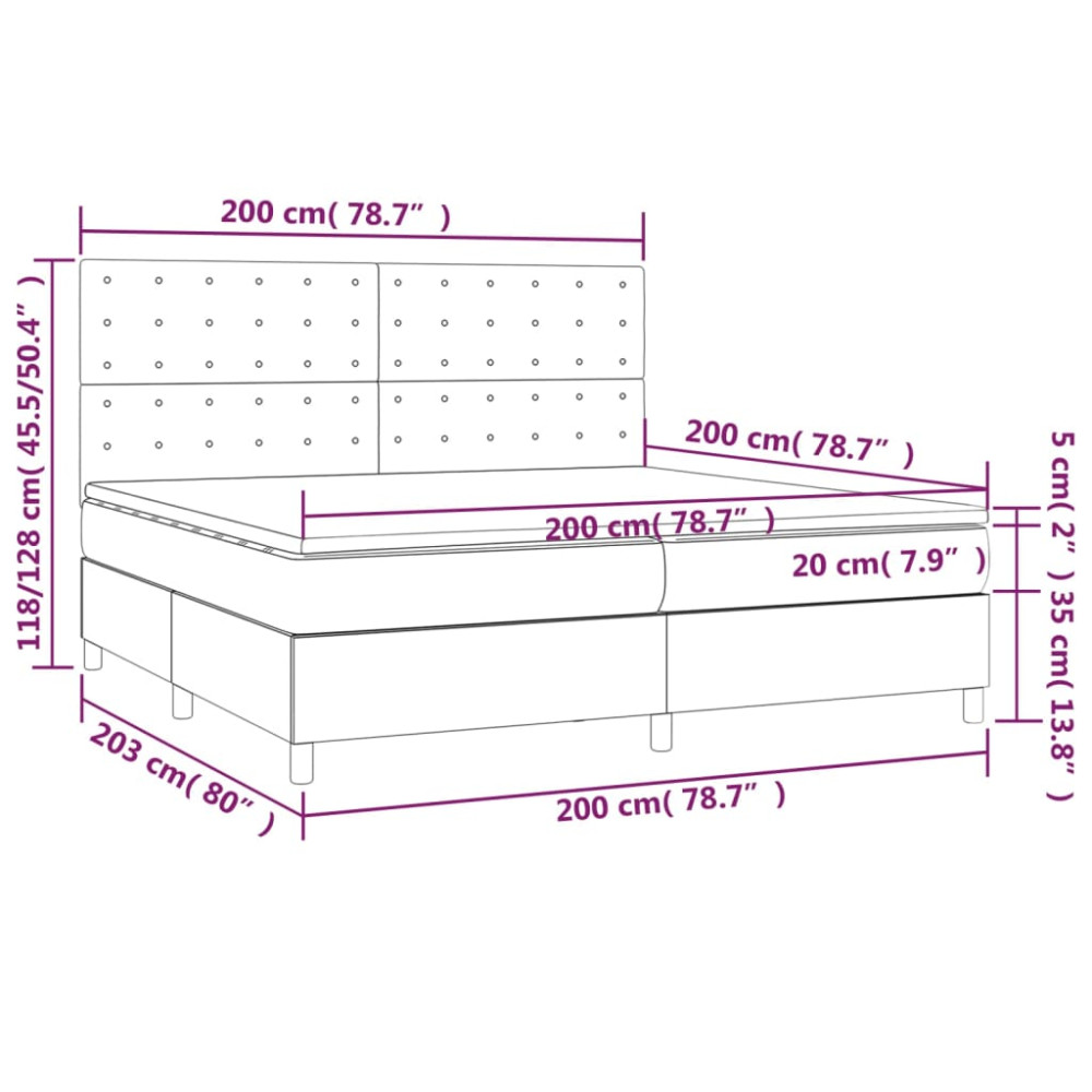 Produktbild för Ramsäng med madrass mörkgrå 200x200 cm tyg