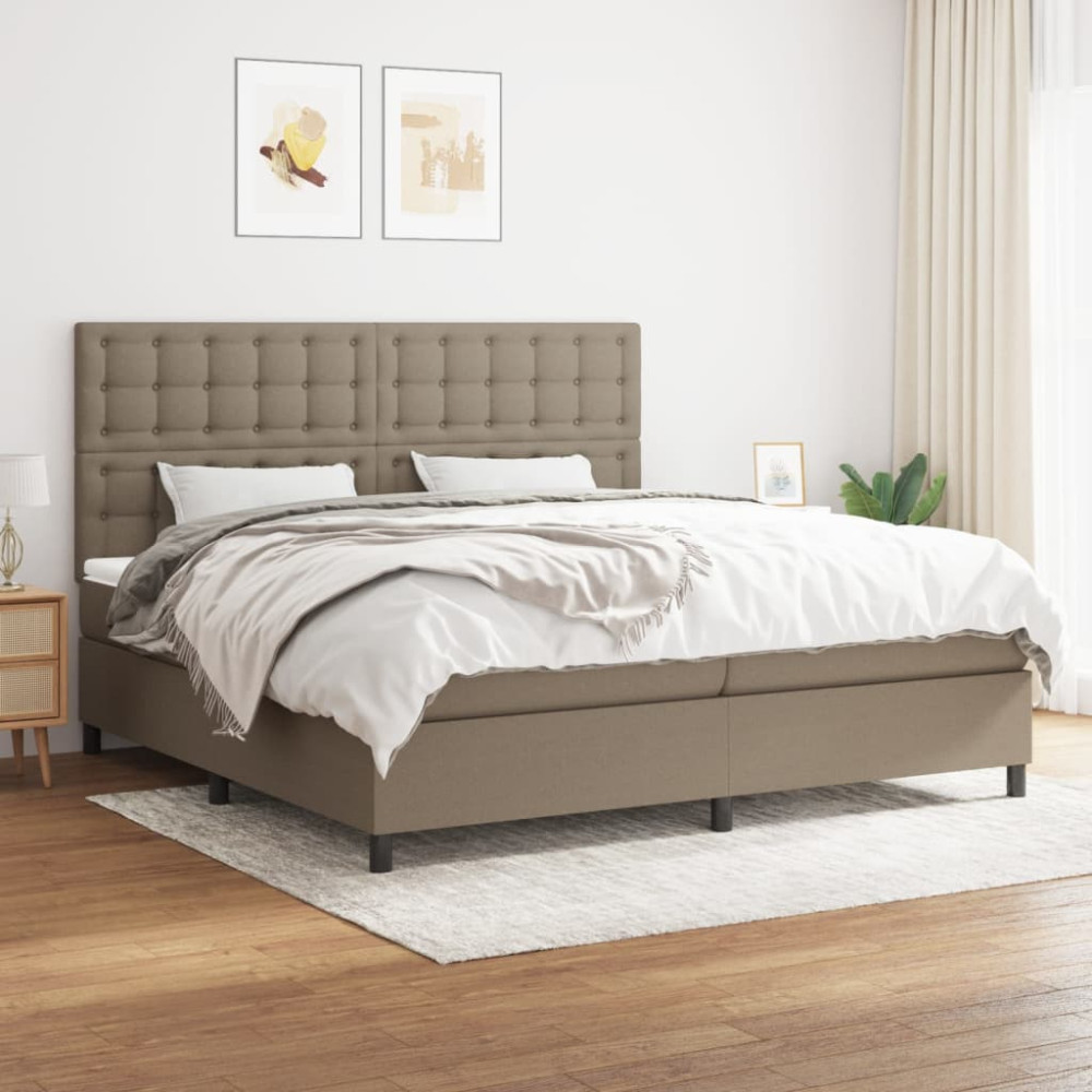 Produktbild för Ramsäng med madrass taupe 200x200 cm tyg