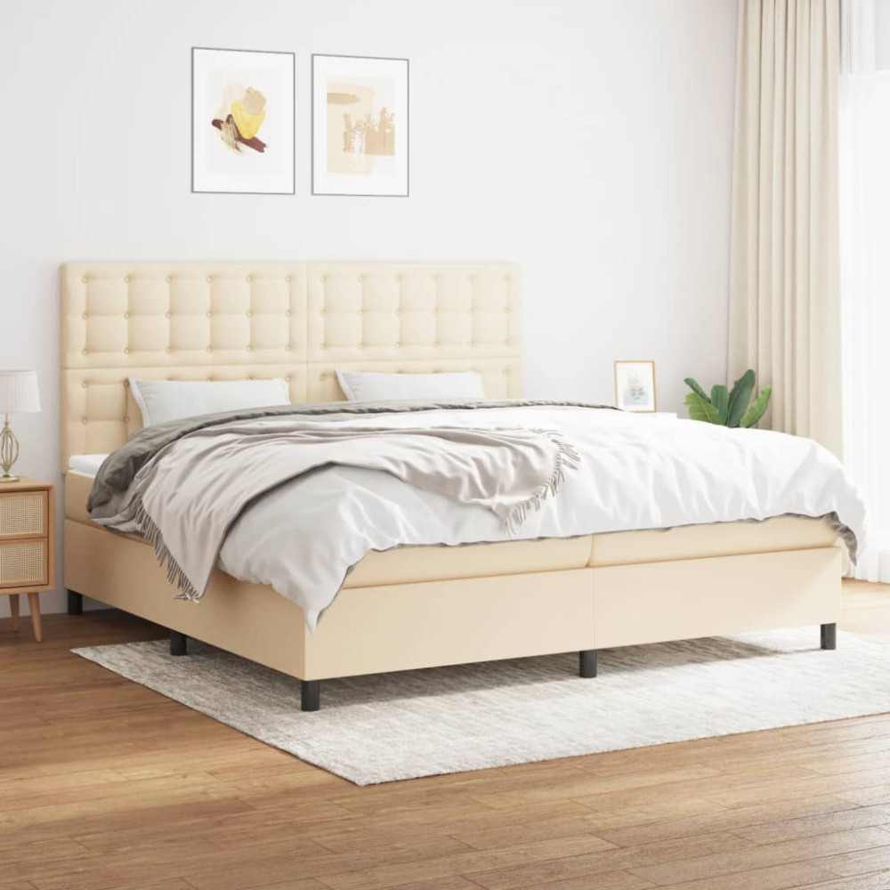 Produktbild för Ramsäng med madrass gräddvit 200x200 cm tyg