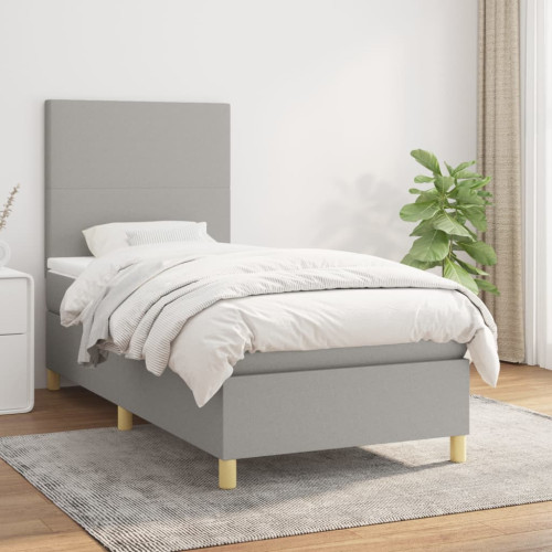 vidaXL Ramsäng med madrass ljusgrå 90x200 cm tyg