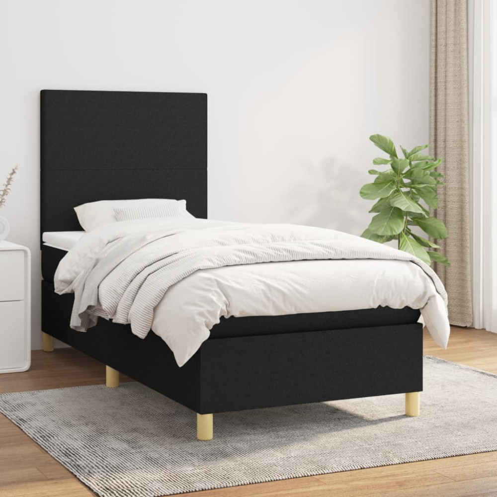 Produktbild för Ramsäng med madrass svart 90x200 cm tyg