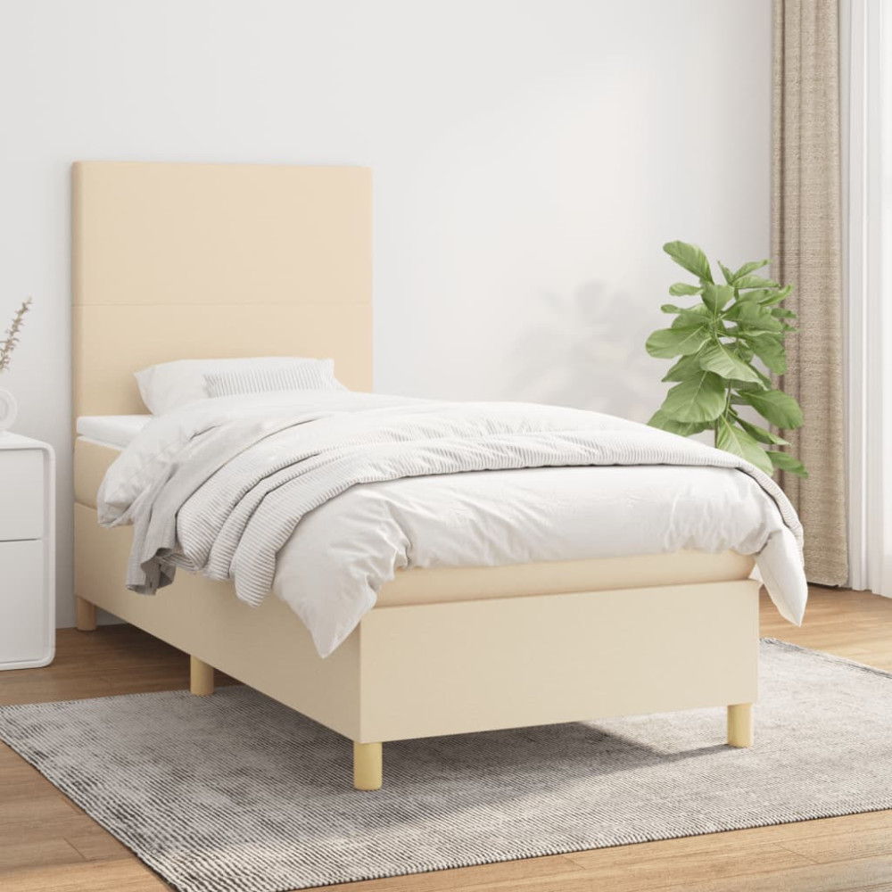 Produktbild för Ramsäng med madrass gräddvit 90x200 cm tyg