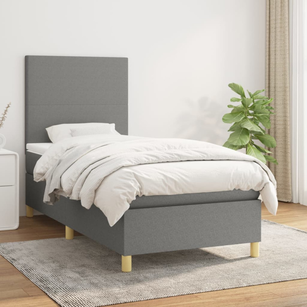 Produktbild för Ramsäng med madrass mörkgrå 100x200 cm tyg