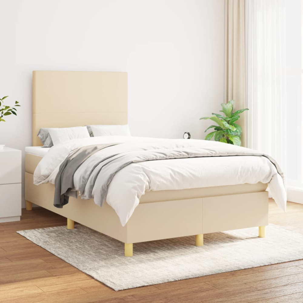 Produktbild för Ramsäng med madrass gräddvit 120x200 cm tyg