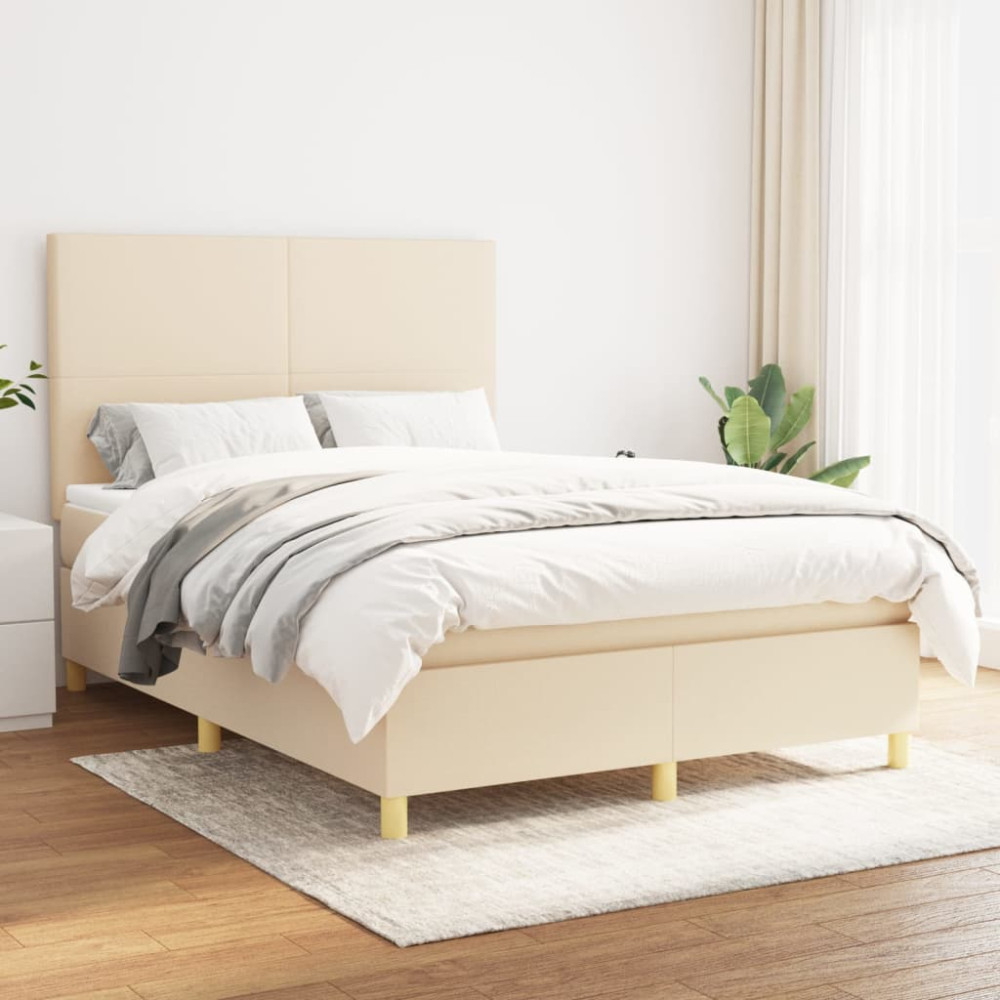 Produktbild för Ramsäng med madrass gräddvit 140x190 cm tyg