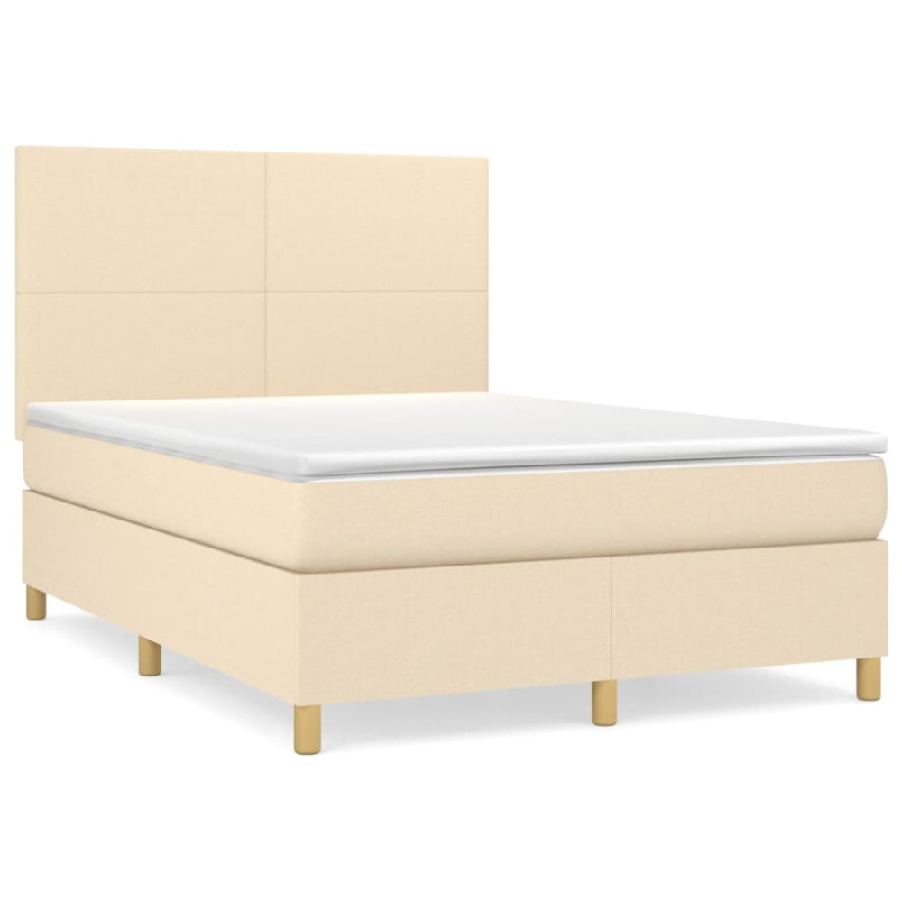 Produktbild för Ramsäng med madrass gräddvit 140x190 cm tyg