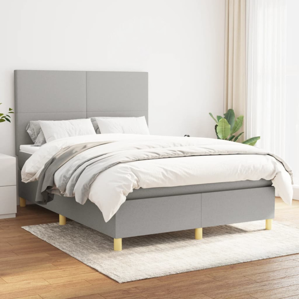 Produktbild för Ramsäng med madrass ljusgrå 140x200 cm tyg