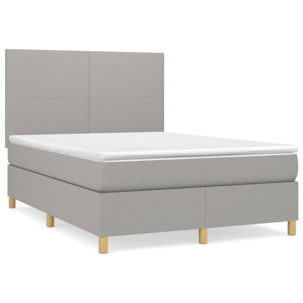 Produktbild för Ramsäng med madrass ljusgrå 140x200 cm tyg