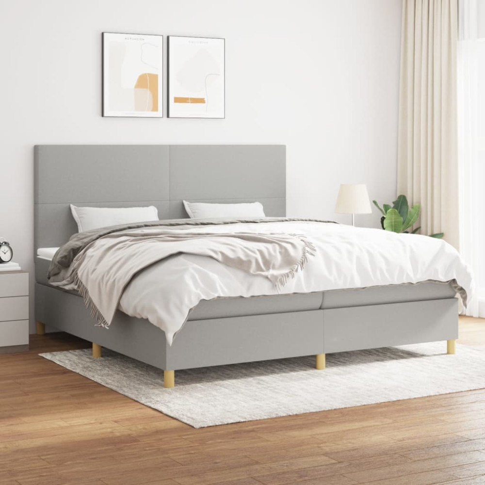 Produktbild för Ramsäng med madrass ljusgrå 200x200 cm tyg