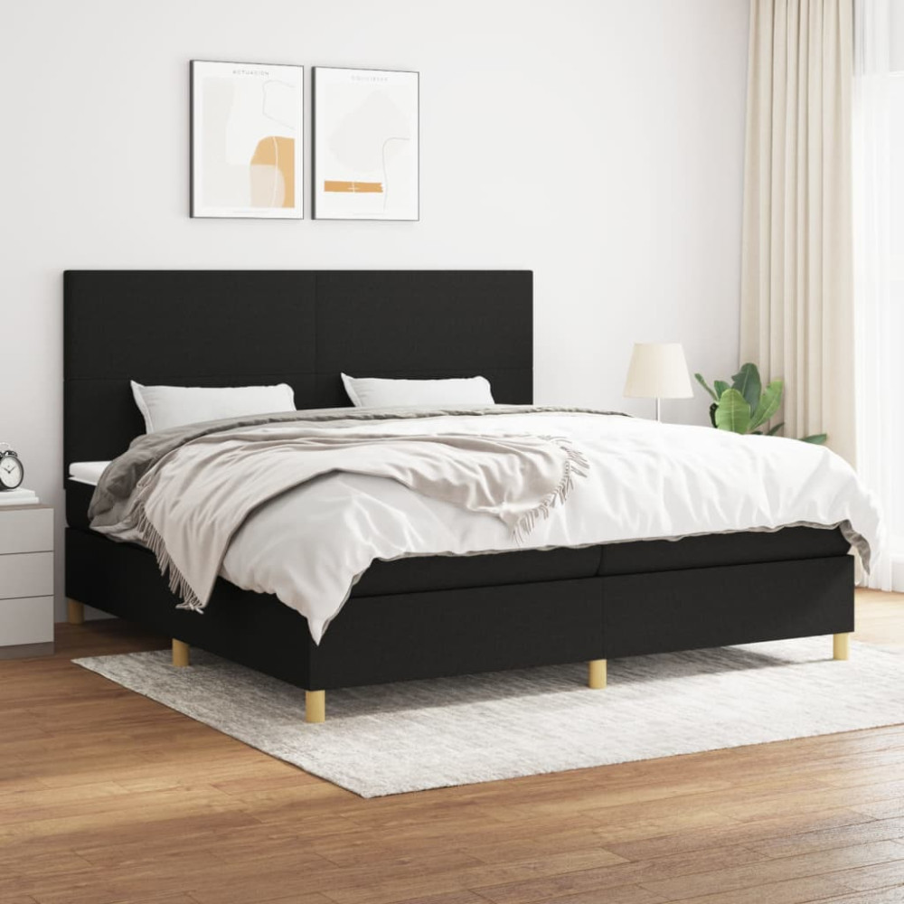 Produktbild för Ramsäng med madrass svart 200x200 cm tyg