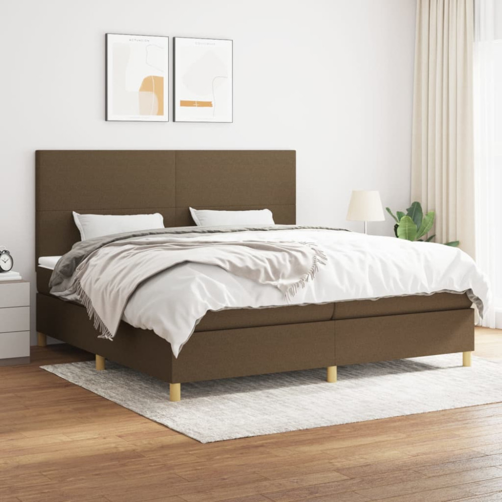 Produktbild för Ramsäng med madrass mörkbrun 200x200 cm tyg
