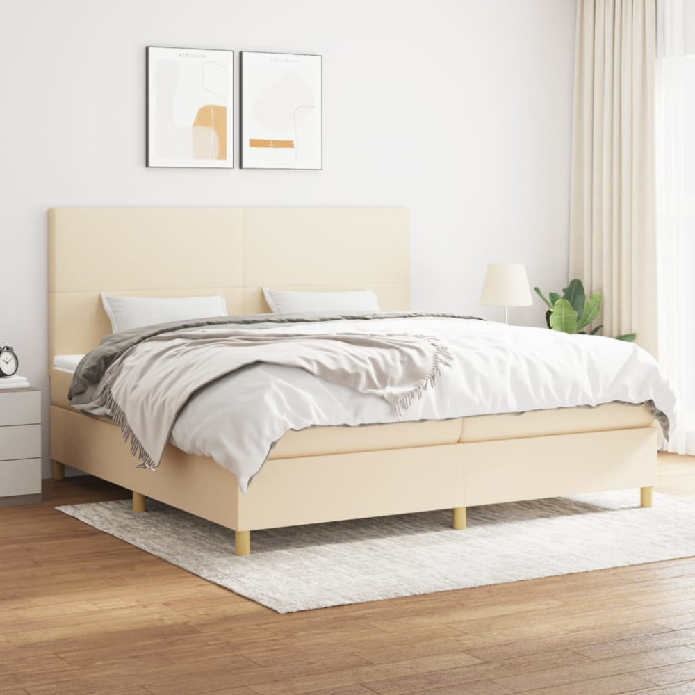 Produktbild för Ramsäng med madrass gräddvit 200x200 cm tyg