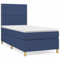 Produktbild för Ramsäng med madrass blå 90x190 cm tyg