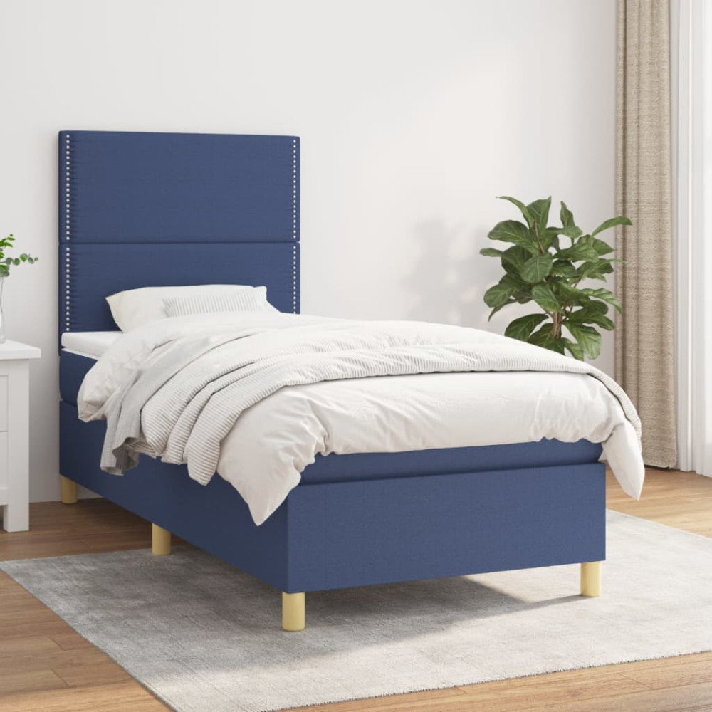 Produktbild för Ramsäng med madrass blå 100x200 cm tyg