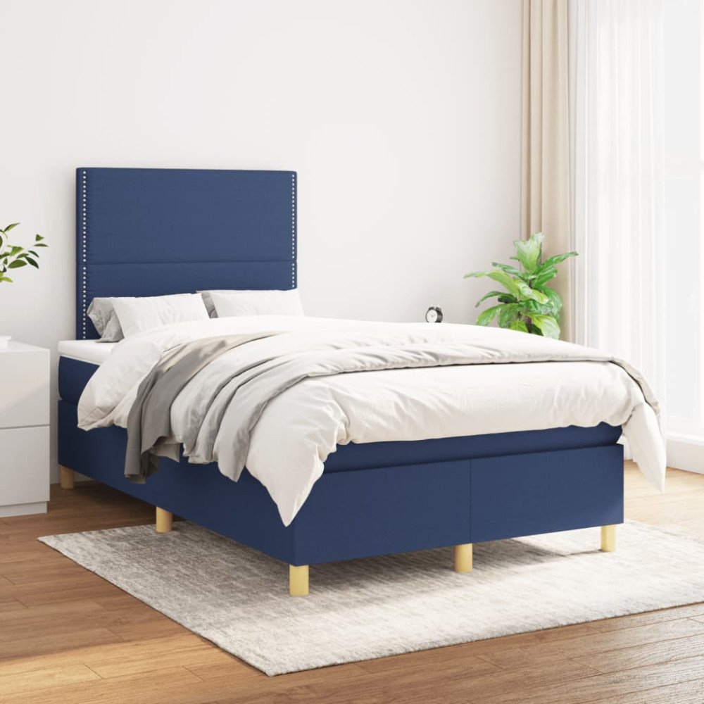 Produktbild för Ramsäng med madrass blå 120x200 cm tyg
