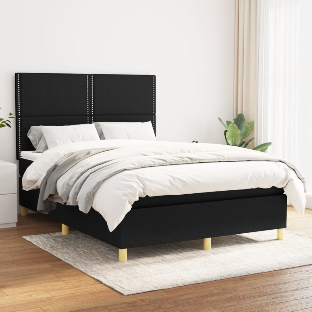 Produktbild för Ramsäng med madrass svart 140x190 cm tyg