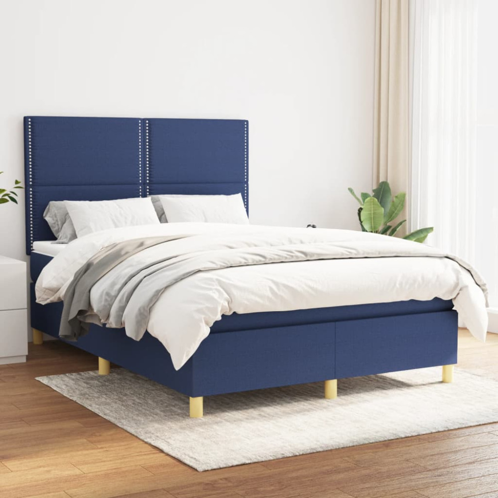 Produktbild för Ramsäng med madrass blå 140x190 cm tyg