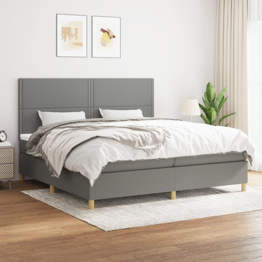 Produktbild för Ramsäng med madrass mörkgrå 200x200 cm tyg