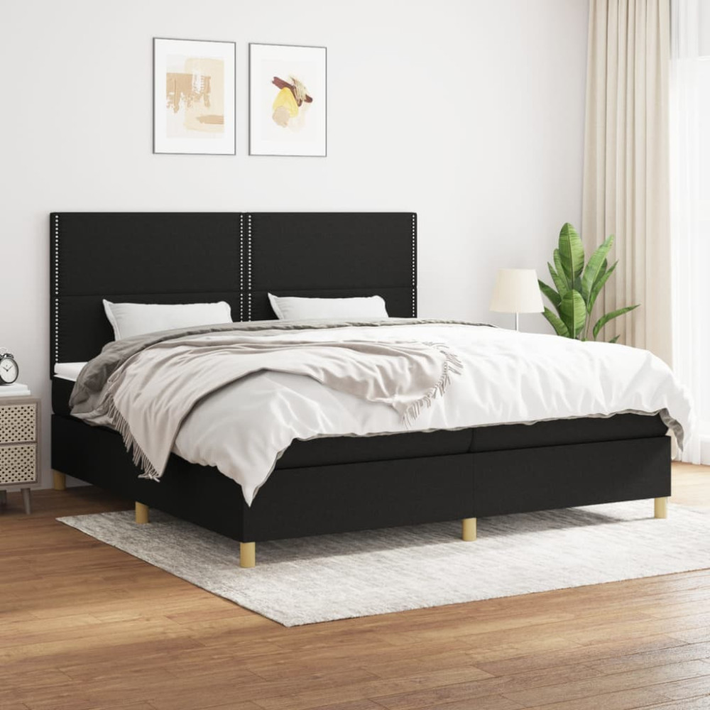 Produktbild för Ramsäng med madrass svart 200x200 cm tyg