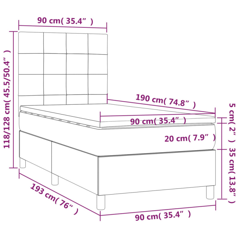 Produktbild för Ramsäng med madrass ljusgrå 90x190 cm tyg
