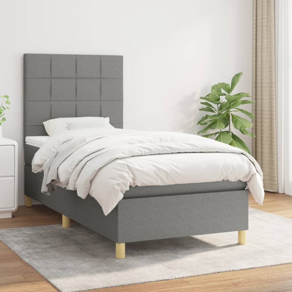 Produktbild för Ramsäng med madrass mörkgrå 90x190 cm tyg