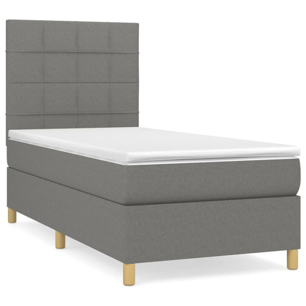 Produktbild för Ramsäng med madrass mörkgrå 90x190 cm tyg