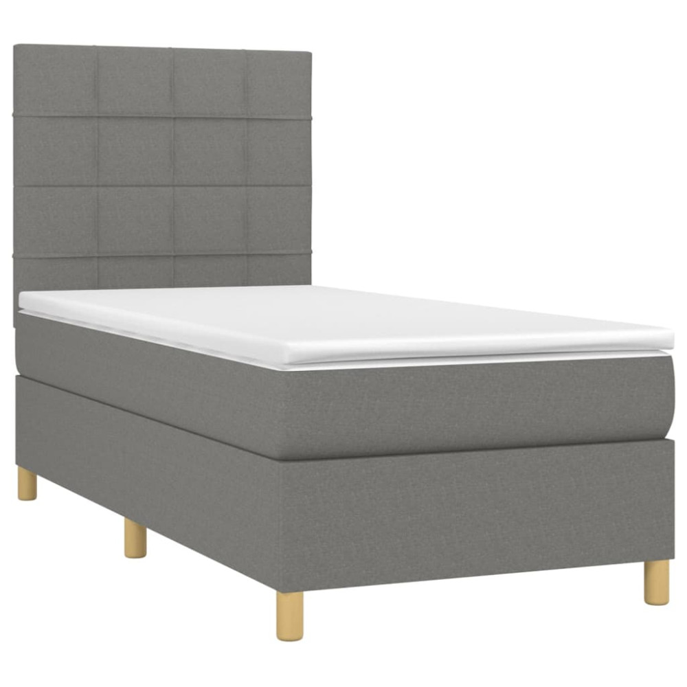 Produktbild för Ramsäng med madrass mörkgrå 90x190 cm tyg