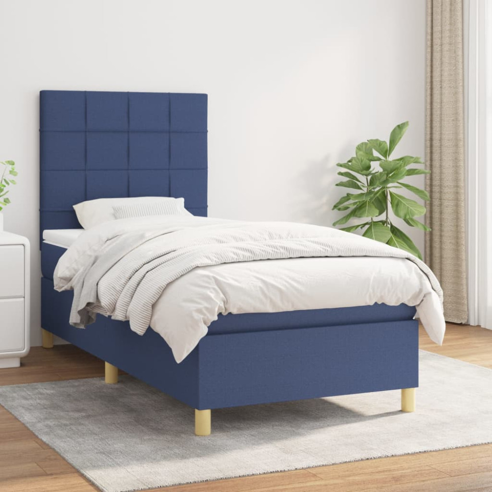 Produktbild för Ramsäng med madrass blå 90x190 cm tyg