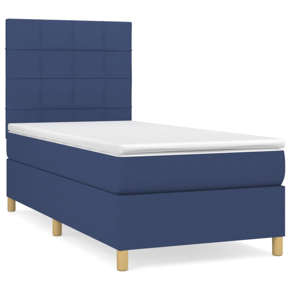 Produktbild för Ramsäng med madrass blå 90x190 cm tyg