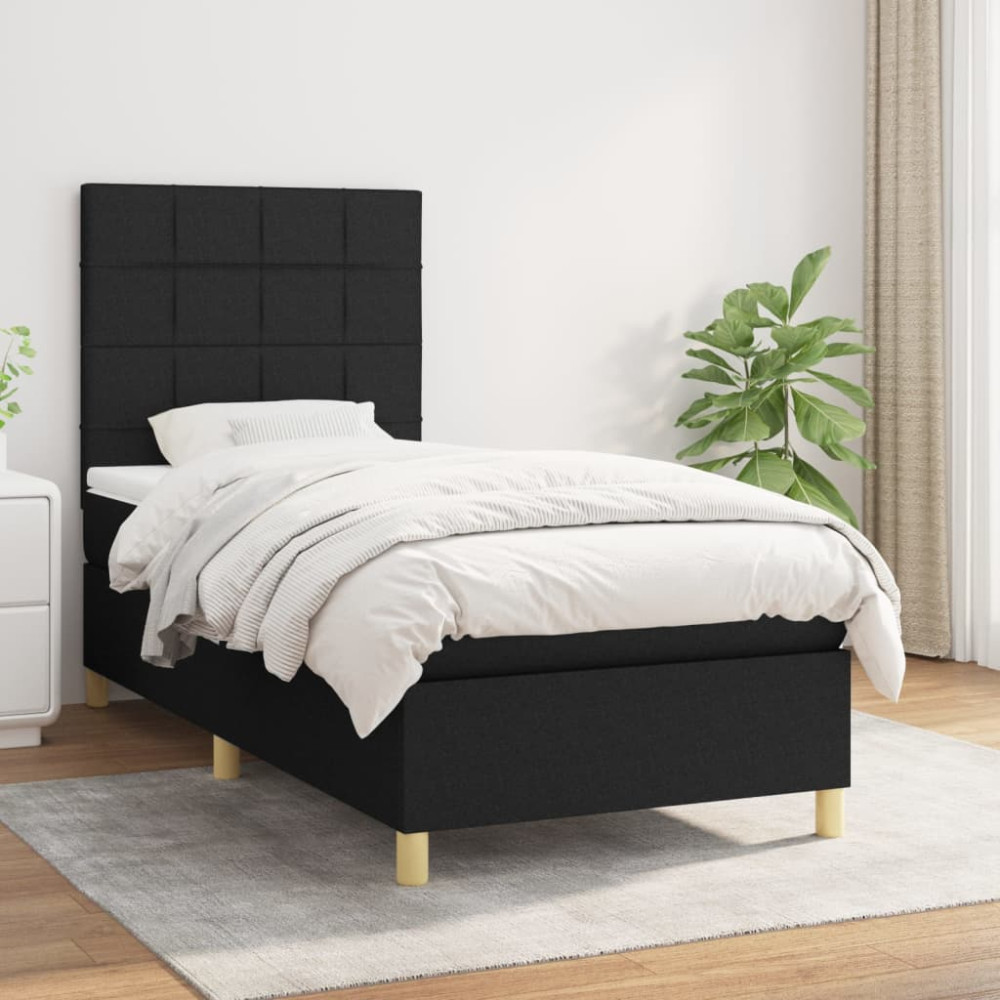 Produktbild för Ramsäng med madrass svart 90x200 cm tyg