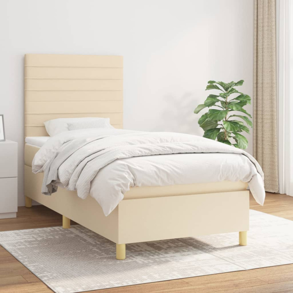 Produktbild för Ramsäng med madrass gräddvit 100x200 cm tyg