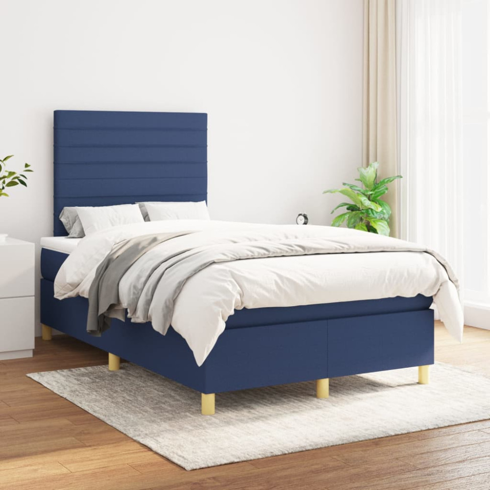 Produktbild för Ramsäng med madrass blå 120x200 cm tyg