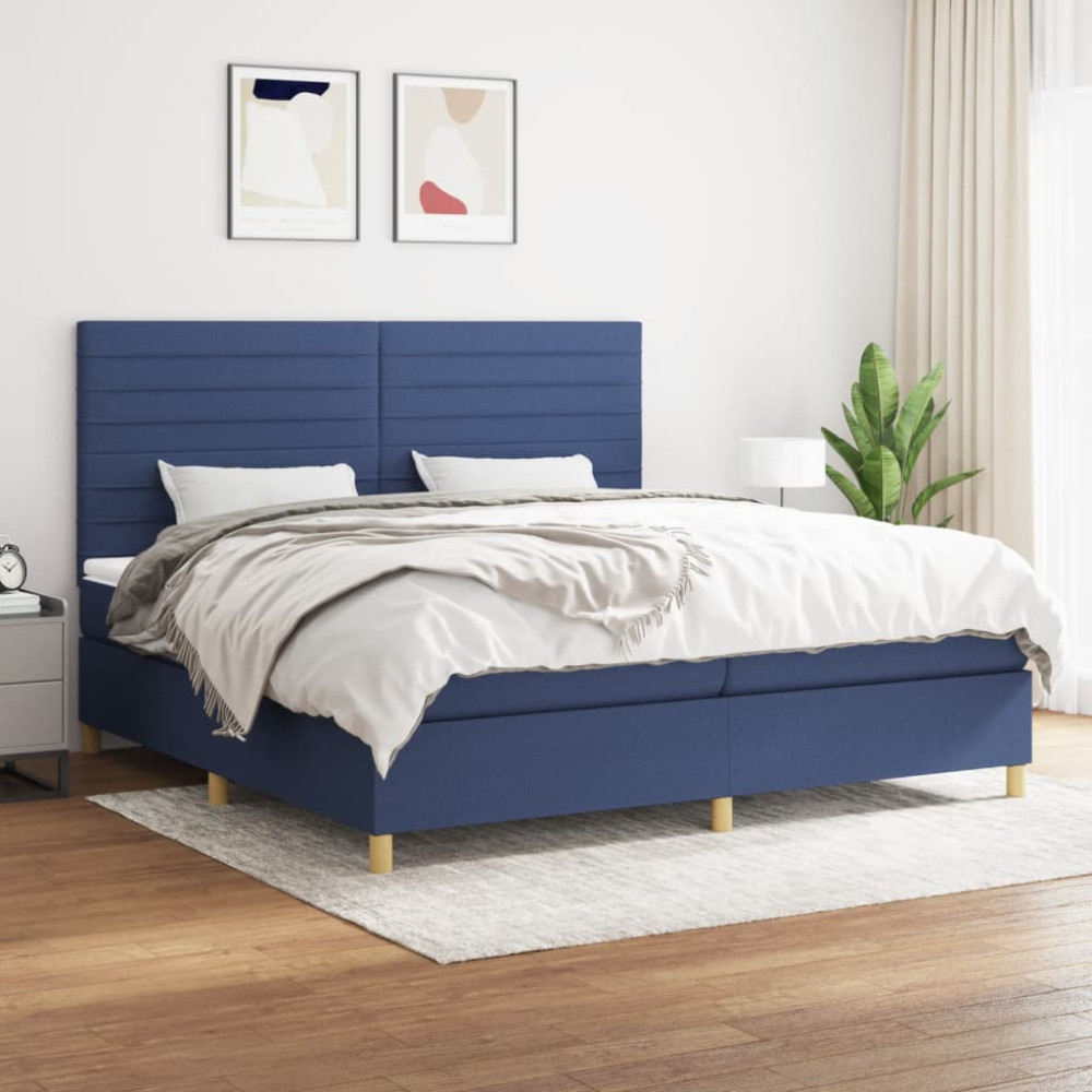 Produktbild för Ramsäng med madrass blå 200x200 cm tyg