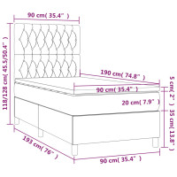 Produktbild för Ramsäng med madrass mörkgrå 90x190 cm tyg