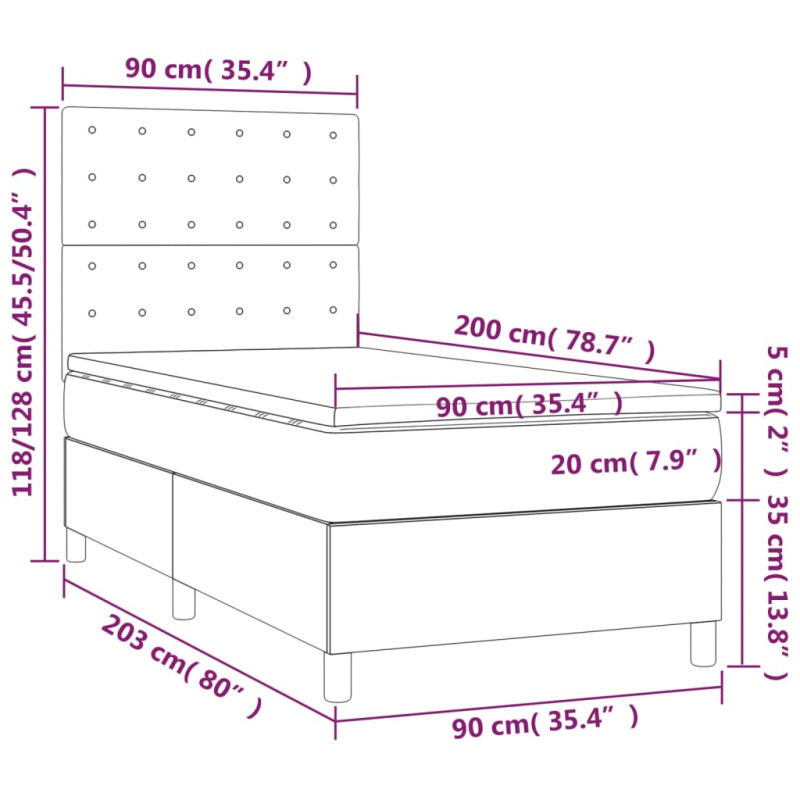 Produktbild för Ramsäng med madrass ljusgrå 90x200 cm tyg