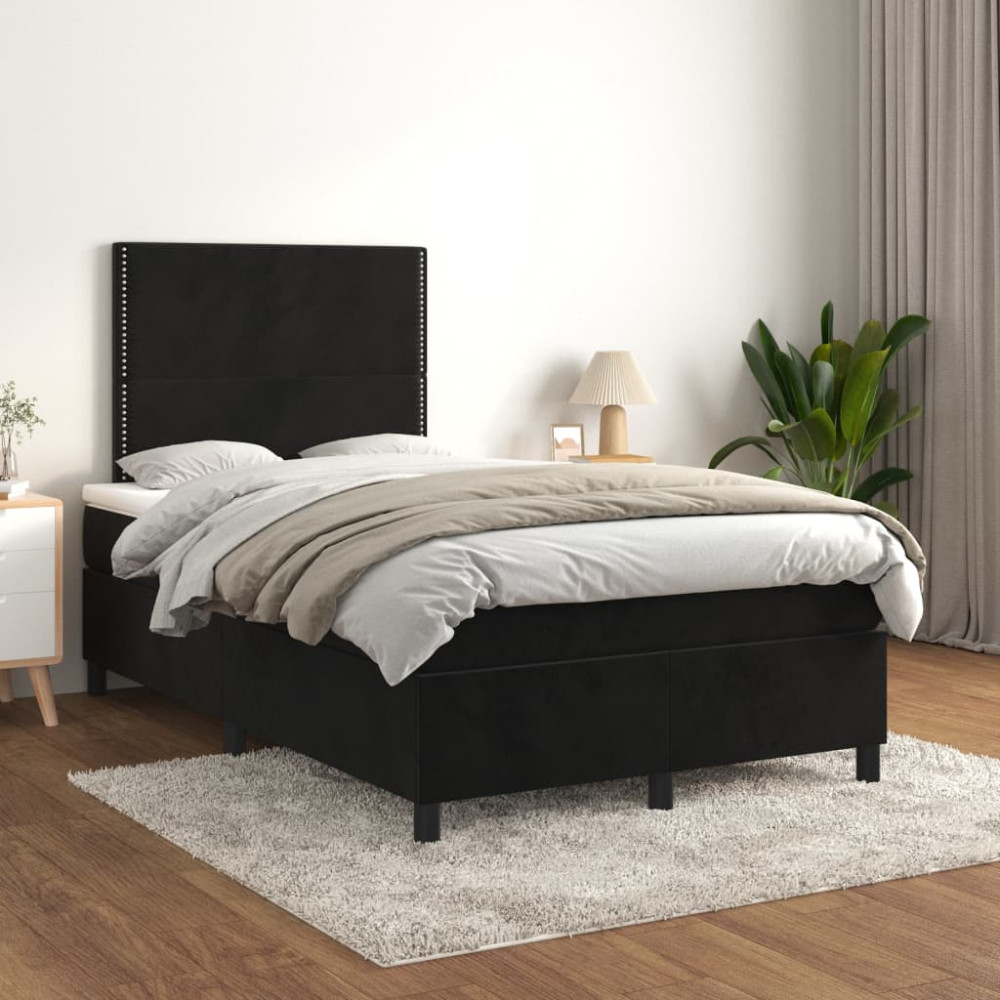 Produktbild för Ramsäng med madrass svart 120x200 cm sammet