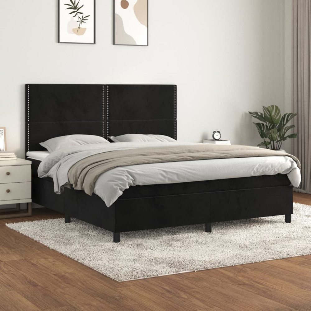 Produktbild för Ramsäng med madrass svart 180x200 cm sammet