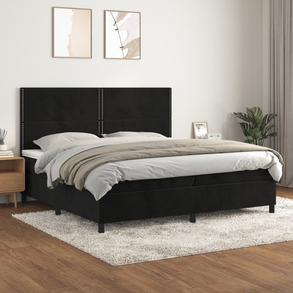 Produktbild för Ramsäng med madrass svart 200x200 cm sammet