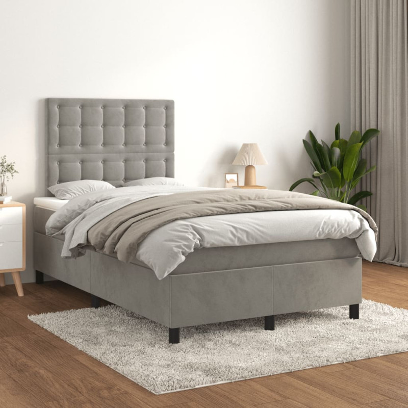Produktbild för Ramsäng med madrass ljusgrå 120x200 cm sammet