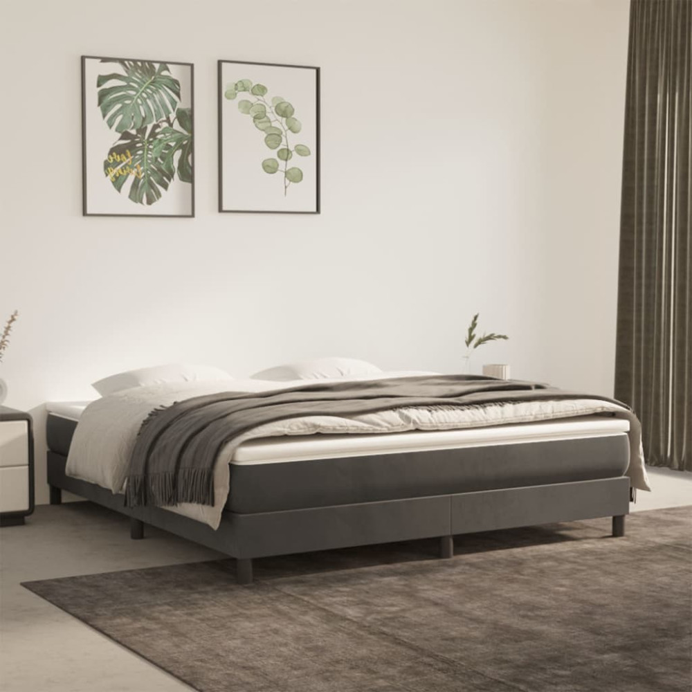 Produktbild för Ramsäng med madrass mörkgrå 160x200 cm sammet