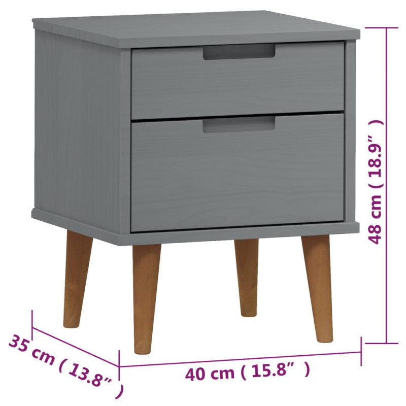 Produktbild för Sängbord MOLDE grå 40x35x48 cm massiv furu