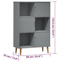 Produktbild för Bokhylla MOLDE grå 90x35x133,5 cm massiv furu