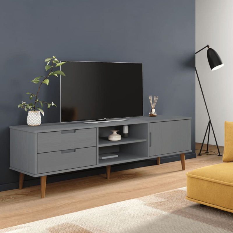 Produktbild för Tv-bänk MOLDE grå 158x40x49 cm massiv furu