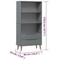 Produktbild för Bokhylla MOLDE grå 85x35x170,5 cm massiv furu