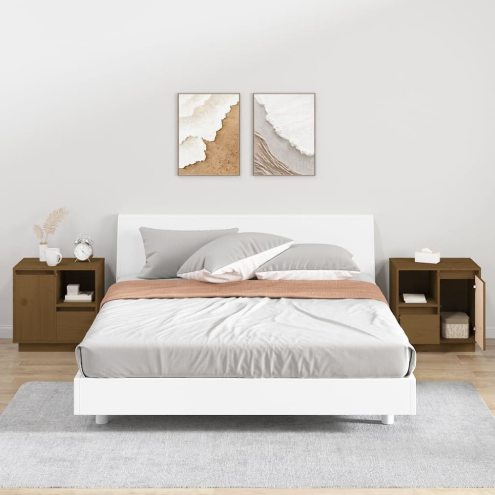 Produktbild för Sängbord 2 st honungsbrun 50x34x50 cm massiv furu