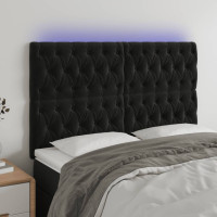Produktbild för Sänggavel LED svart 144x7x118/128 cm sammet
