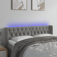 Produktbild för Sänggavel LED ljusgrå 147x16x78/88 cm sammet