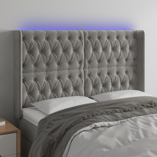 vidaXL Sänggavel LED ljusgrå 147x16x118/128 cm sammet