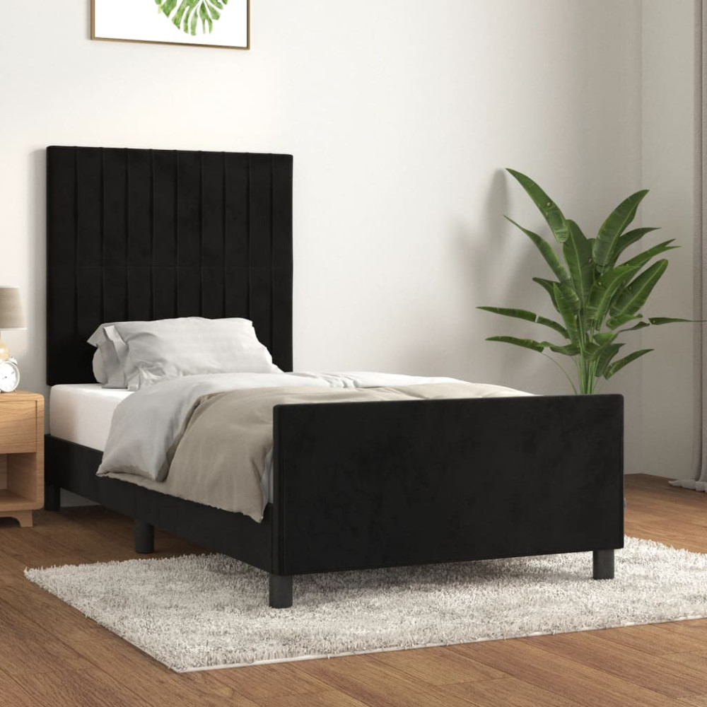 Produktbild för Sängram med huvudgavel svart 90x190 cm sammet