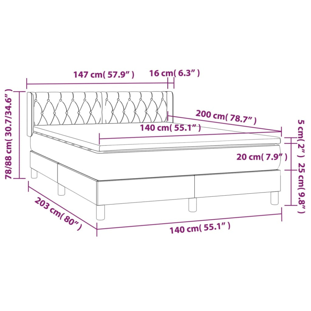 Produktbild för Ramsäng med madrass svart 140x200 cm tyg